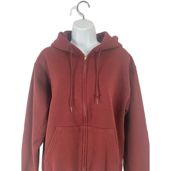 Champion Maroon Full-Zip Drawstring Hoodie "Love Gold" Back Design Front Pockets - Picture 2 of 11